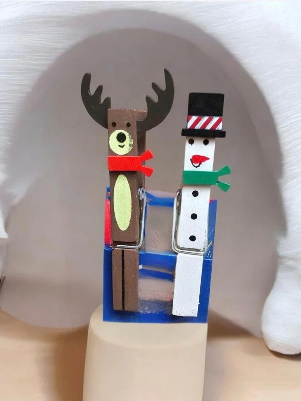 Decorative Holiday Reindeer and Snowman Clothespin Set - Brown & White